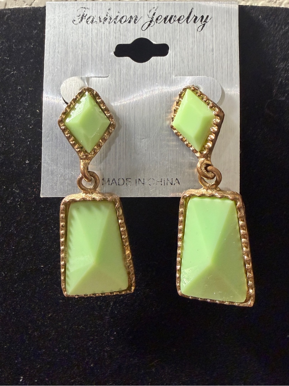 Fashion Jewelry Gold-Tone Lime Green Faceted Drop Earrings